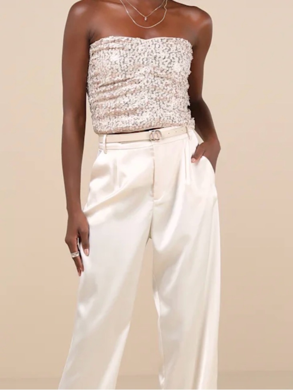Lulus Rose Gold Sequin Strapless Crop Top NWT Sparkly Party Glam - Picture 9 of 9